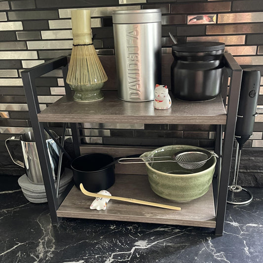 Matcha Station - Wooden Double-Layer Shelf for Matcha Tools & Kitchen Organization